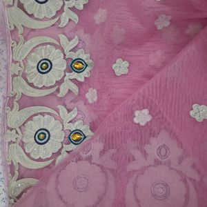 Baby Pink Colour Saree+Stitched Blouse+Petticoat