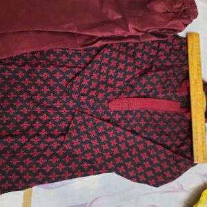 Boys Chikenkari Kurta Pyjama Maroon 3-4 Yrs