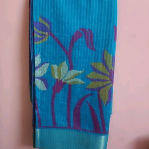 Blue Linen Cotton Saree