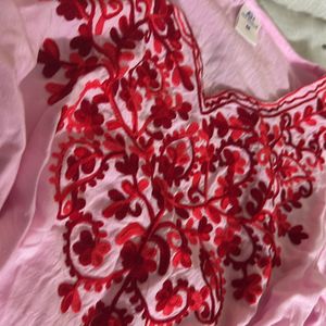 Cute Pink Embroidered Short Kurti