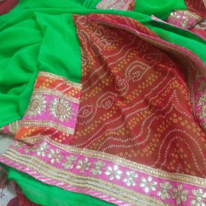 Two shaded color of bandhej saree