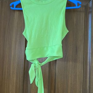 Lime Green Backless Tie Up Crop Top