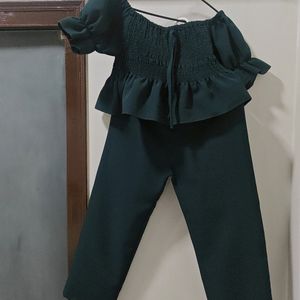 Bottle Green Crop Top With Comfort Pant