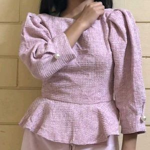 Korean Tweed Peplum Top