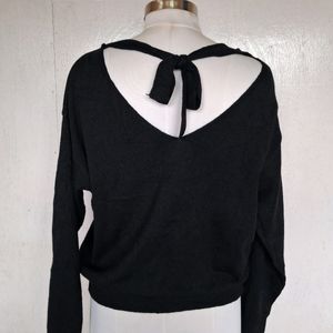 V Neck Button Cardigan With Bow In Back