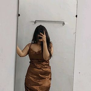 Brown Shoulder Straps Bodycon Dress