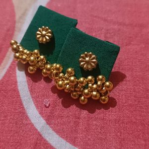 Green fabric earrings with gold Ghungroo