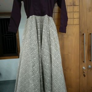 Price Down Dark Wine And Light Beige Colour Gown With Size S