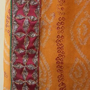 Orange Bandhej Saree With Border