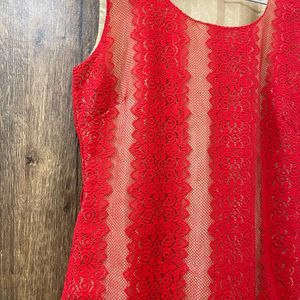 Pretty Red Lace Bodycon Dress With Lining