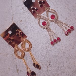 2 White And Golden Earrings