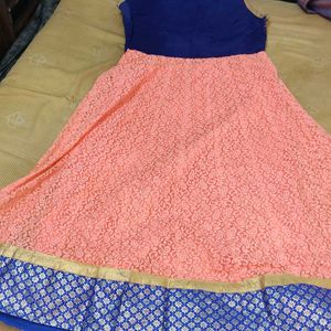 Orange And Blue Anarkali Set