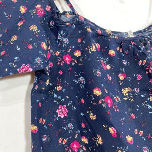 Women Dark Navy Blue Floral Printed Top