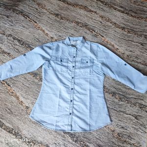 Brinley Women Washed Casual Light Blue Shirt