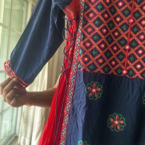 Fixed Price Blue And Red Kurta Joint With Skirt