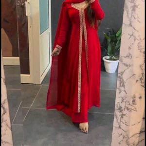 beautiful party wear hot red kurti plazo Dupatta