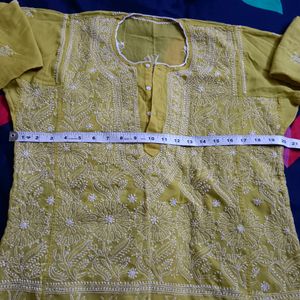 Lime Cotton With Chikankari Work Kurta