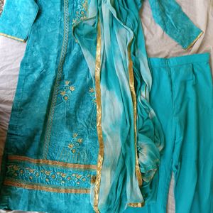 C - Green Stitched Pant Suit With Dupatta