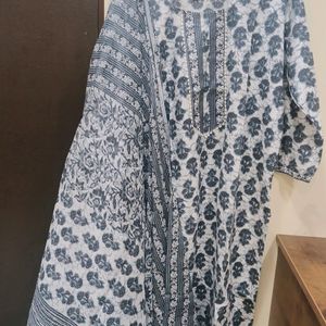 Grey Cotton Kurta With Dupatta