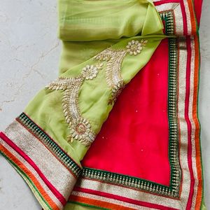 Pista N Pink Half-half Saree