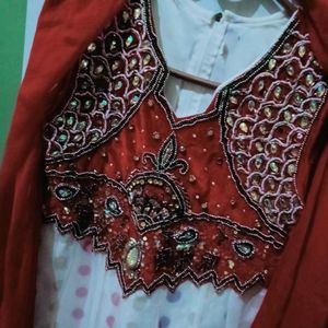 Red Frocksuit With Net Dupatta