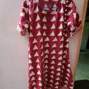 Rani Pink With White Block Round Cut Kurta