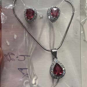 92 Silver Pink Stone Jewellery Set