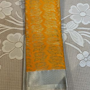 Semi Copper Silk Saree - Yellow & Silver💛
