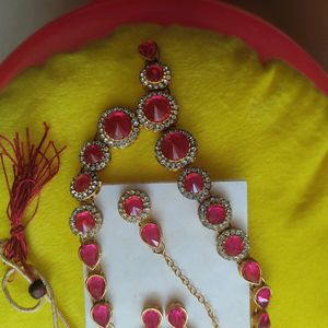 Pink Kundan Necklace Set