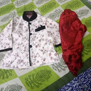 Off White And Maroon Colour Sherwani