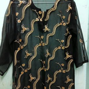 Black Embroidery Printed Kurta.