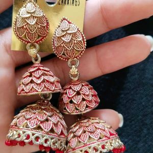 Red Golden Jhumka