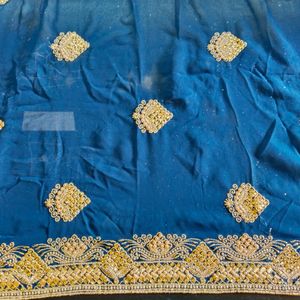 Embroidery Saree With Blouse And Stone