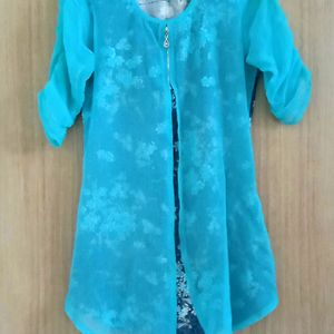 Cyan Colour Top Of Banarasi Silk