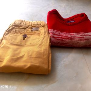 New 5-6 Years Boy's Tan Chino & Red Sweatshirt