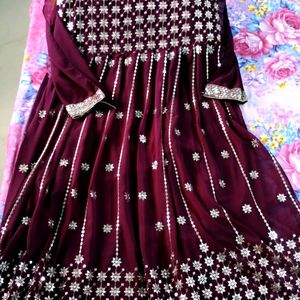 New Purple Heavy Embroidered Ethnic Gown Frock