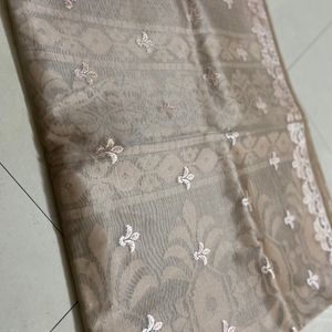 Saree With Blouse Brown Color