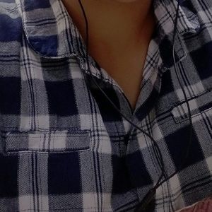 Blue Checked Crop Shirt