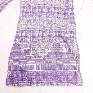 Purple White Printed Staight Kurta