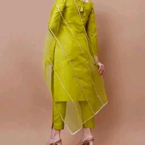 Lime Green Kurta Pent Set With Dupatta