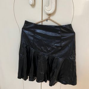 High-Waist Black Leather Skirt