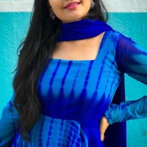 Tie dye blue anarkali with dupatta