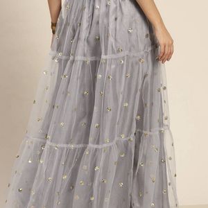 Grey Sequinned Maxi Skirt (M/30)