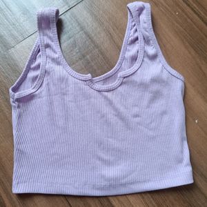 Lavender Tank Top With Denim Shorts Combo .