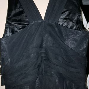 Black Party Long Gown With Satin