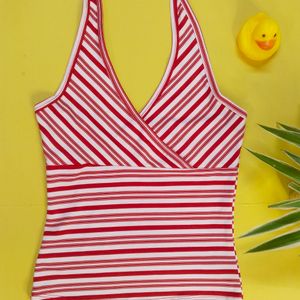 cross back strap red white stripe Tank Top