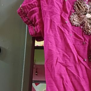 Beautiful Pink Dress With Handwork Beads