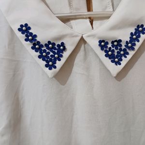 Korean White tops With Cute collar