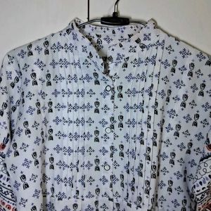 White Printed Kurti Top With Ties