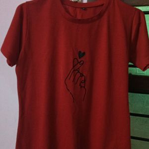 Red Cotton Regular Tshirt